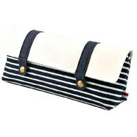 Vintage navy style striped girls canvas pencil bag cosmetic case