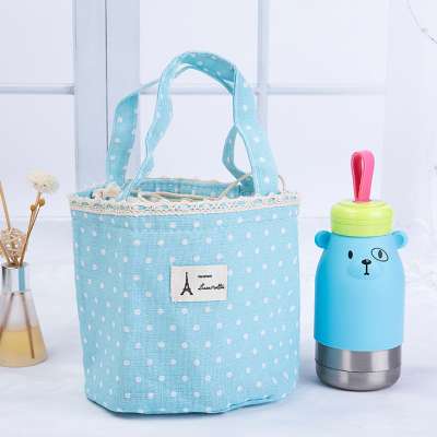 Korean sweet portable cotton canvas bento bag iced pack picnic bag insulated lunch cooler bag